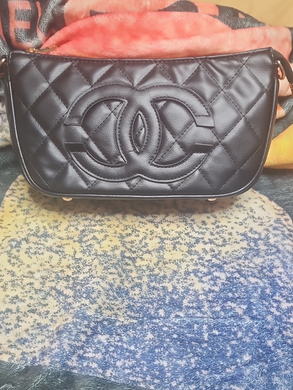 Black Quilted Shoulder Bag with Embossed Logo